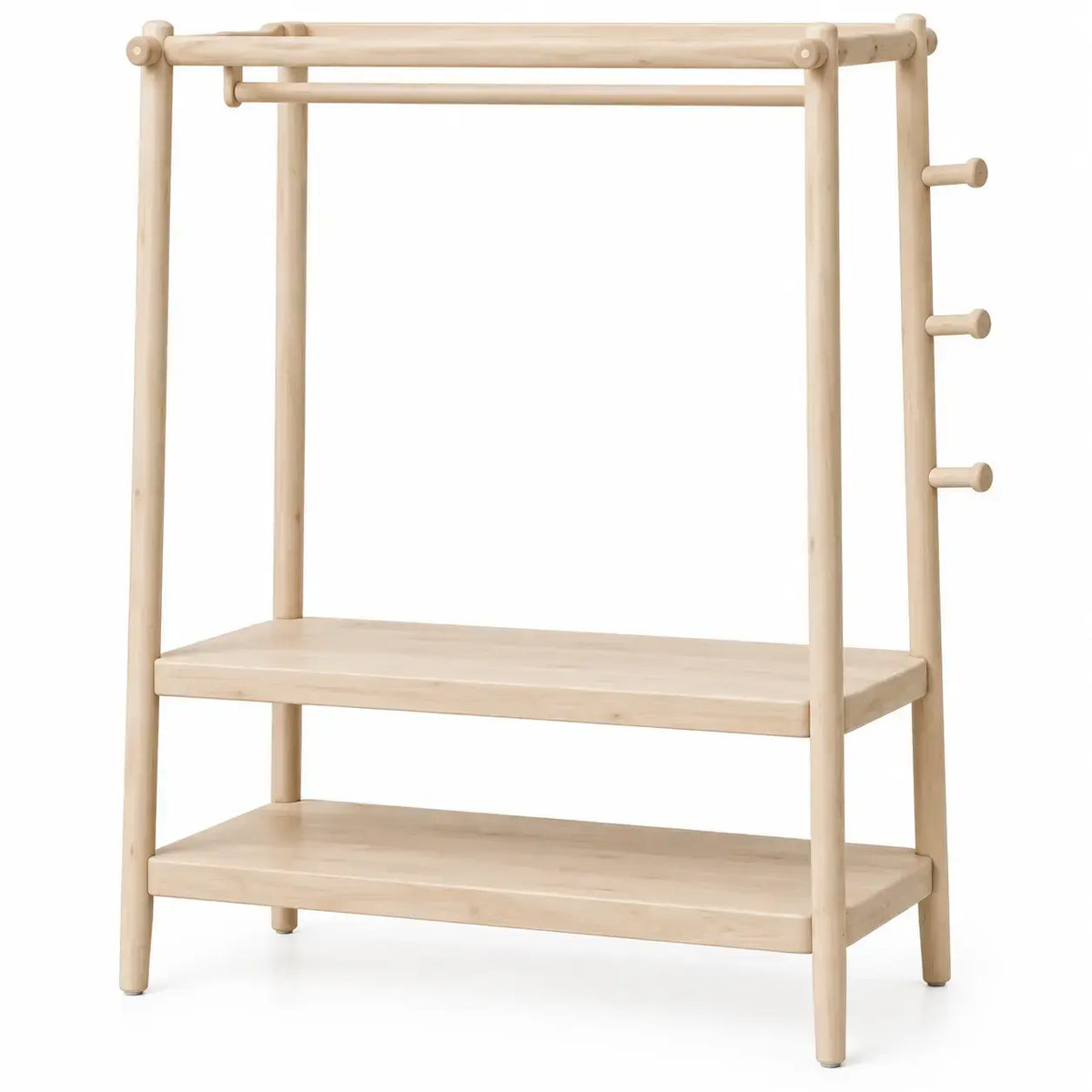 Klädställning med nedre hyllor och sidokrokar – beige