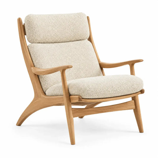 Fåtölj med öppen ram och ljusa dynor – beige/brun