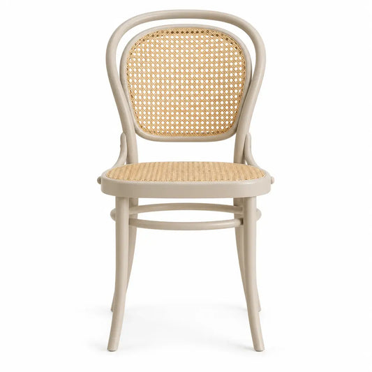 Stol med flätmönstrad rygg och ljus ram – vit/beige